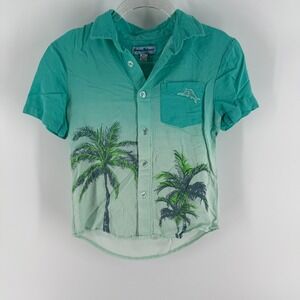 Tommy Hilfiger Shirt Boys Toddler 4T Teal Green Ombre Palm Tree Marlin Button Up